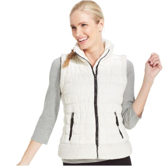 Calvin Klein Performance Sherpa Puffer Vest White L NWT Winter Layer Cozy Chic - Picture 1 of 10